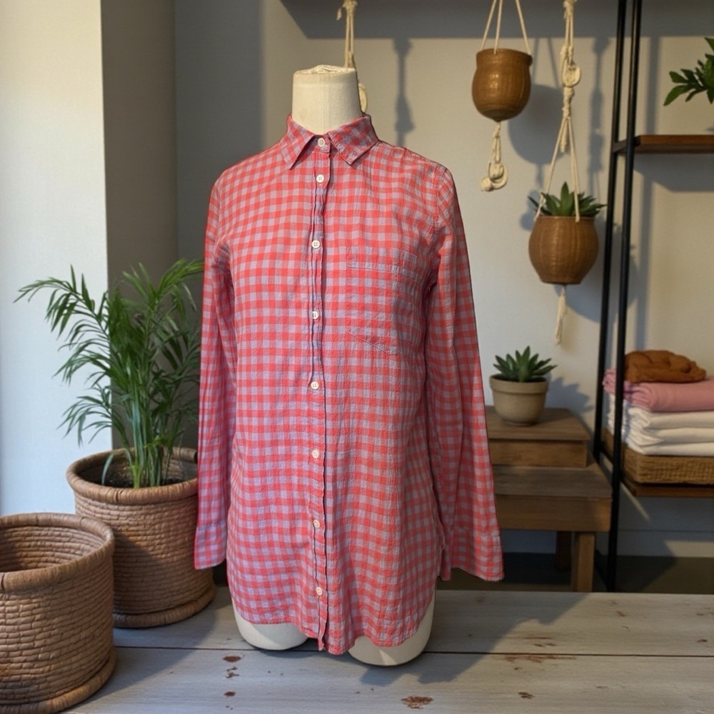 J.Crew Boy Shirt Red & Blue Gingham Button-Down Size 0 | Classic Cotton